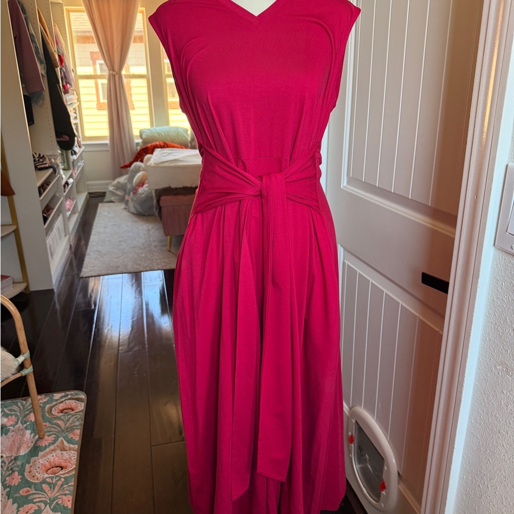 MarlaWynne Vibrant Pink Tie Front Maxi Dress Sm
